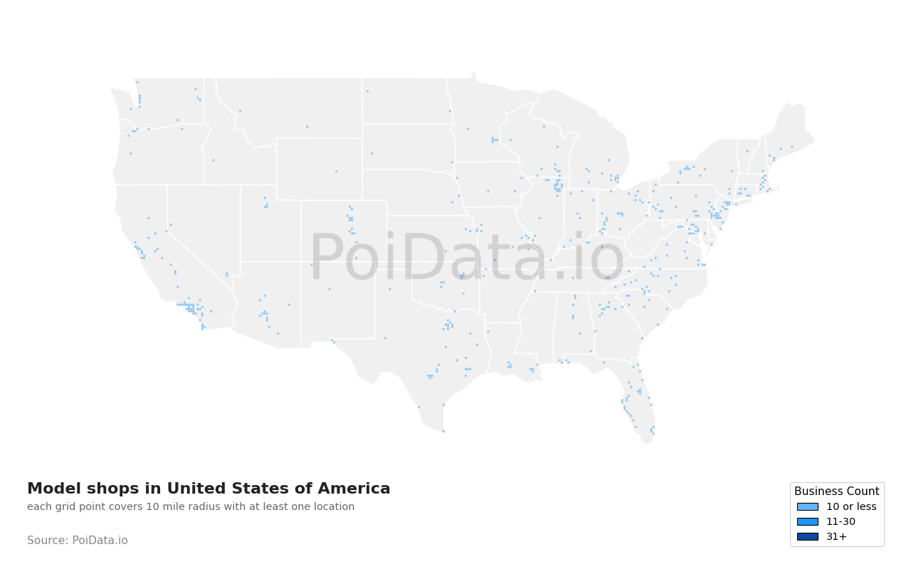 Model shop density map for Florida, United States