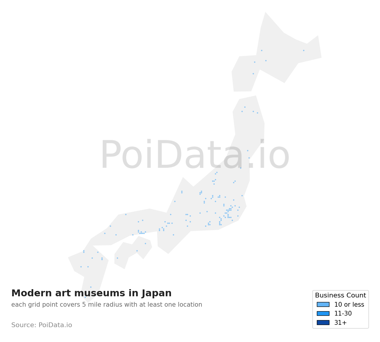 Modern art museum density map for Japan