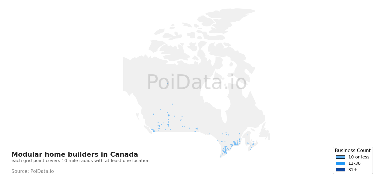 Modular home builder density map for Canada