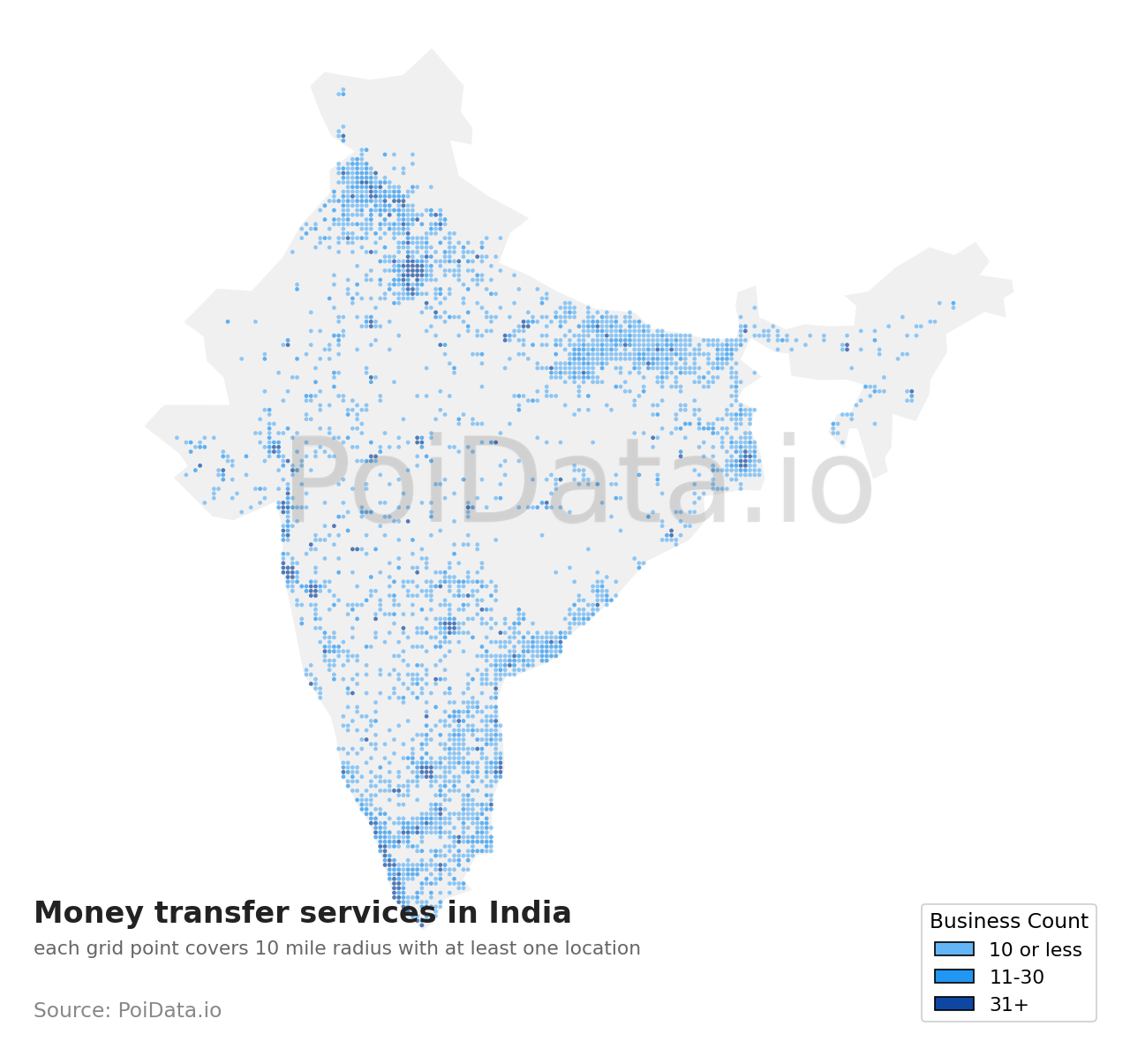 Money transfer service density map for India