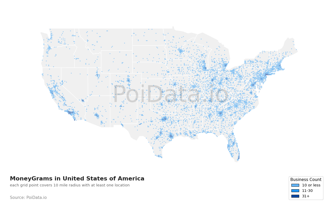 MoneyGram density map for United States