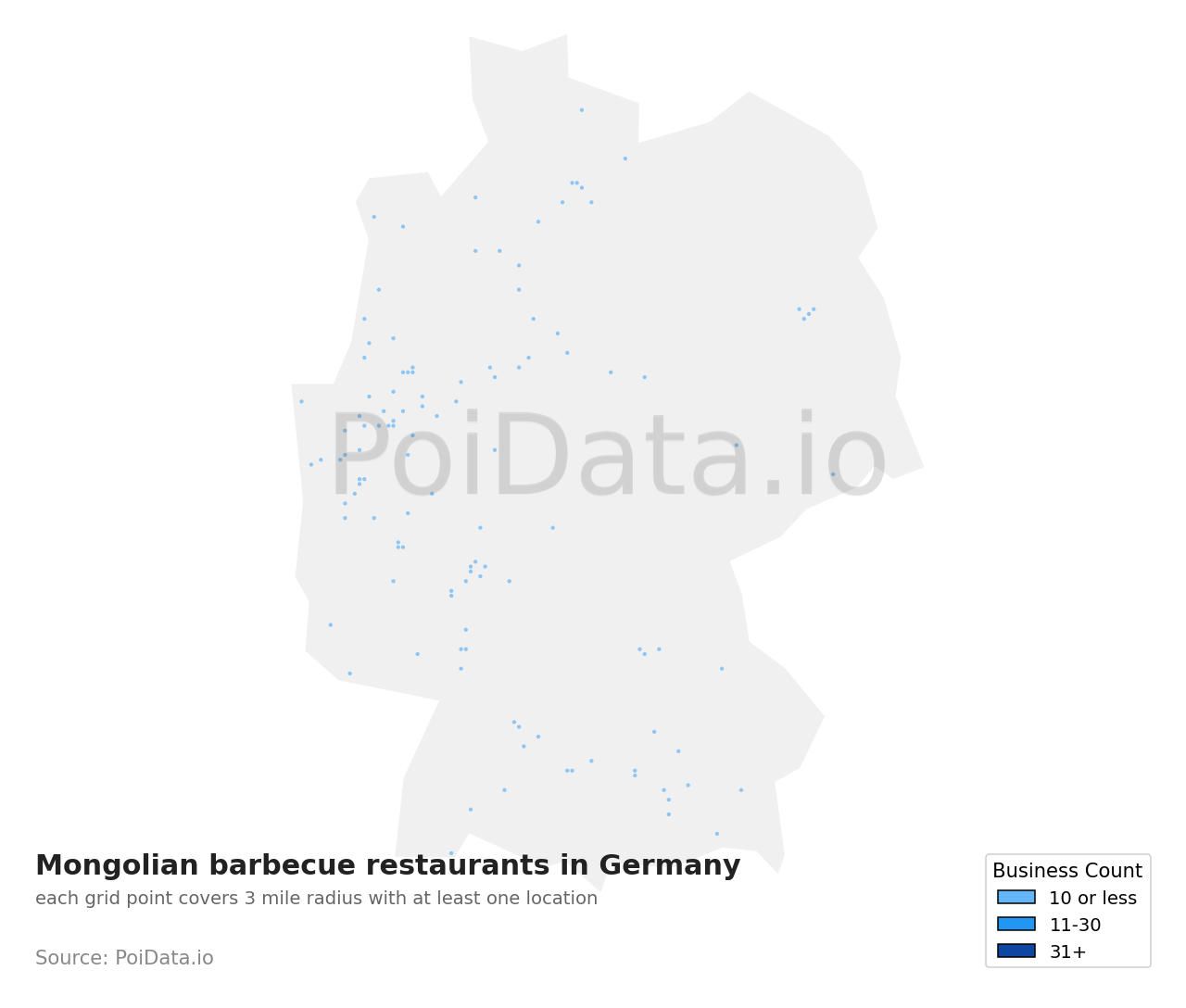 Mongolian barbecue restaurant density map for Germany