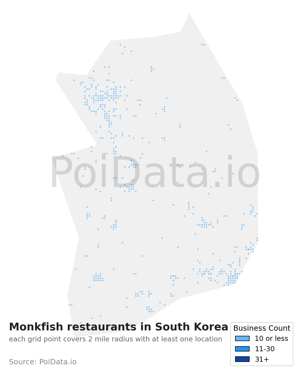 Monkfish restaurant density map for South Korea