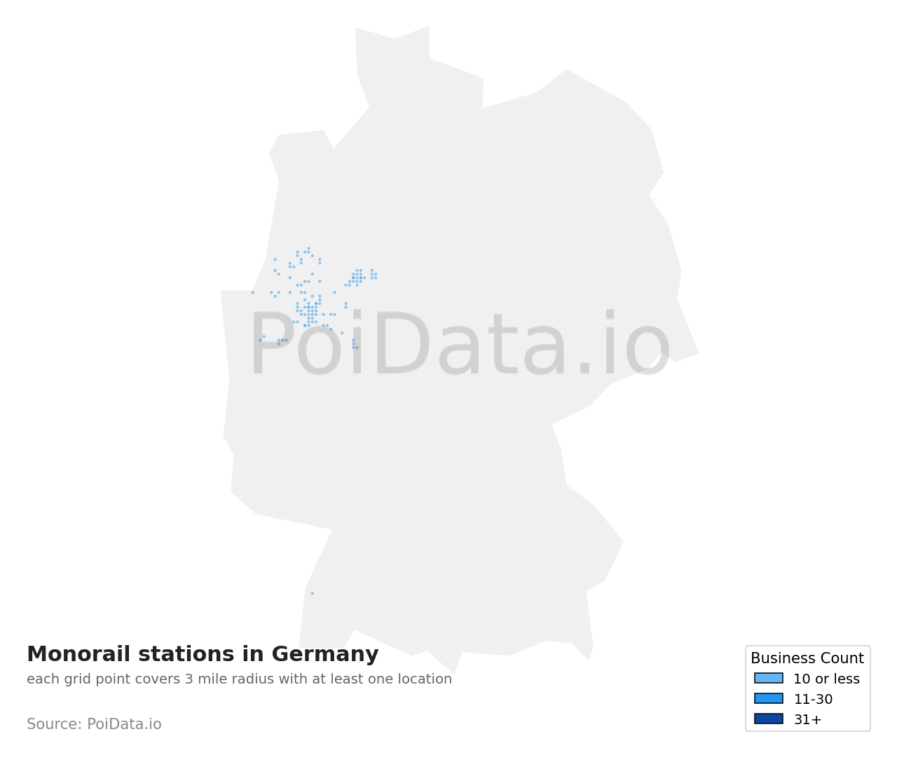 Monorail station density map for Germany