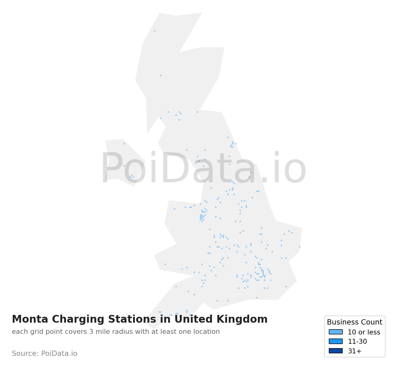 Monta Charging Station density map for United Kingdom
