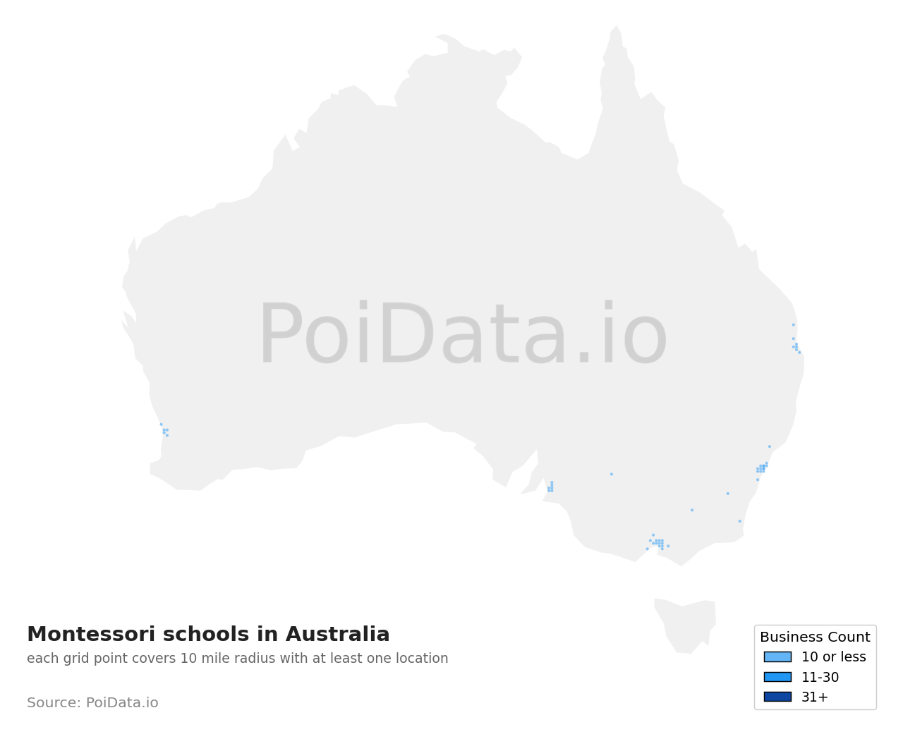 Montessori school density map for NSW, Australia