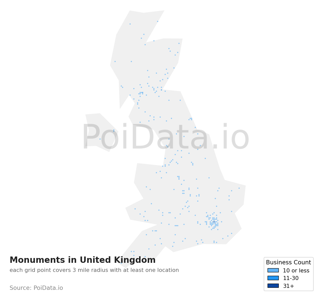 Monument density map for United Kingdom