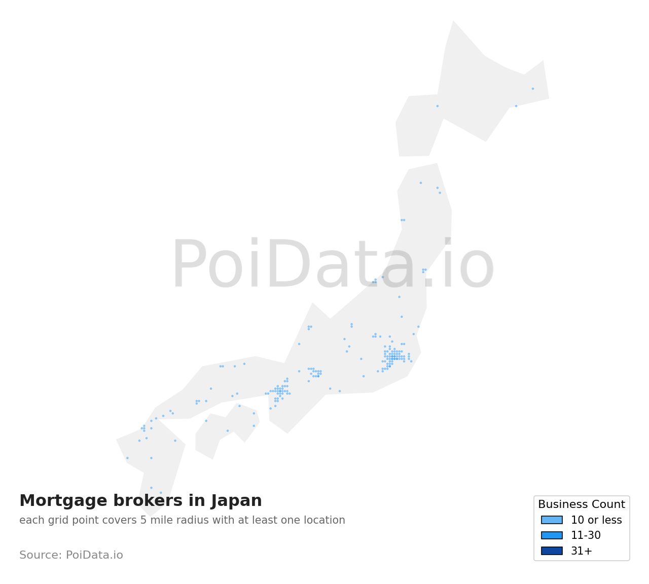 Mortgage broker density map for Japan