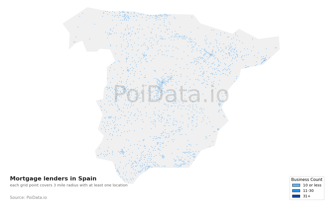 Mortgage lender density map for Spain