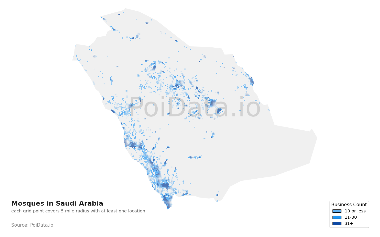 Mosque density map for Saudi Arabia
