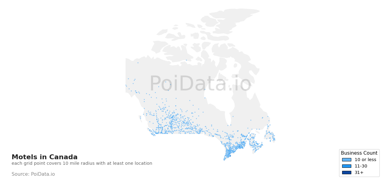 Motel density map for Canada