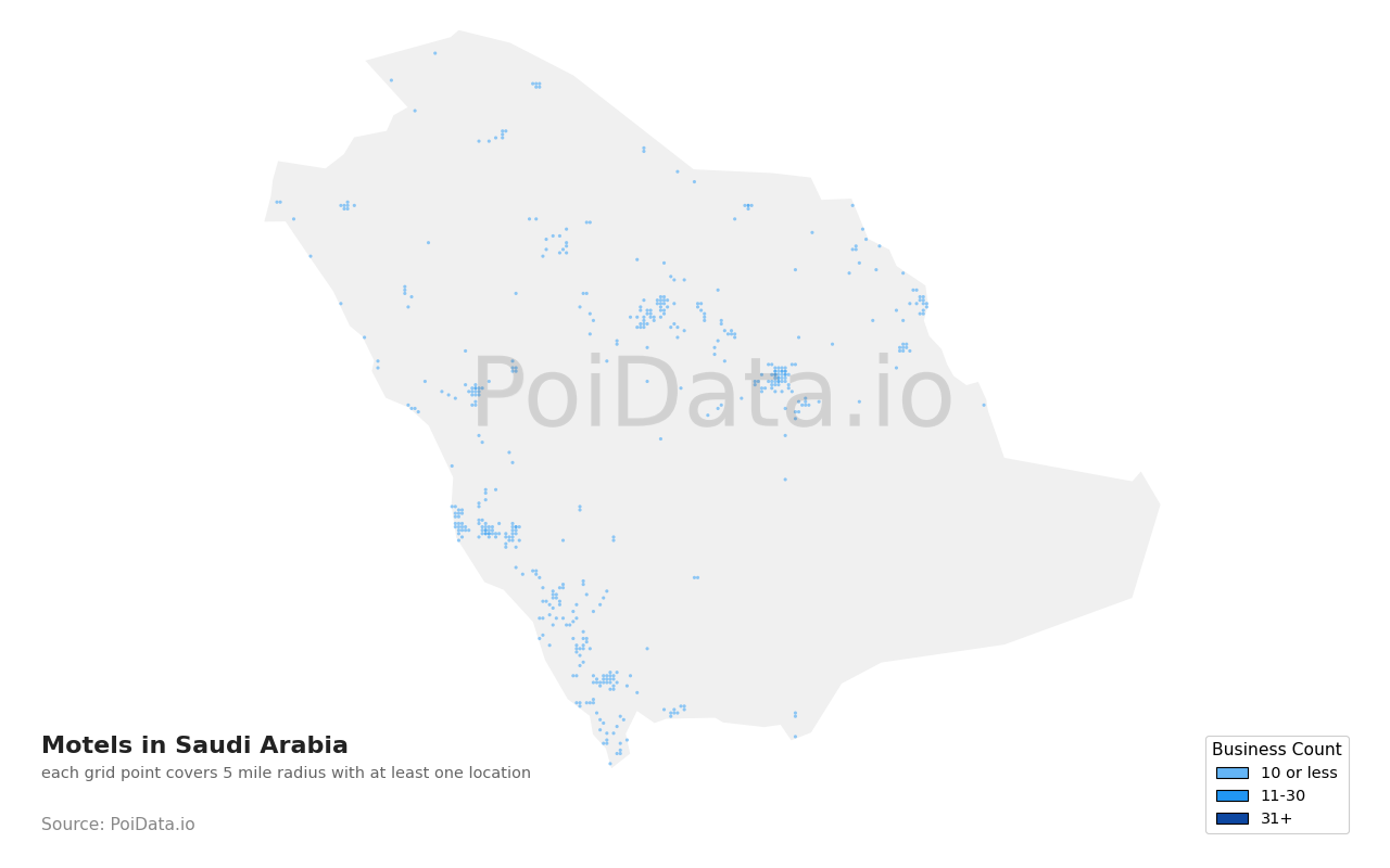 Motel density map for Saudi Arabia