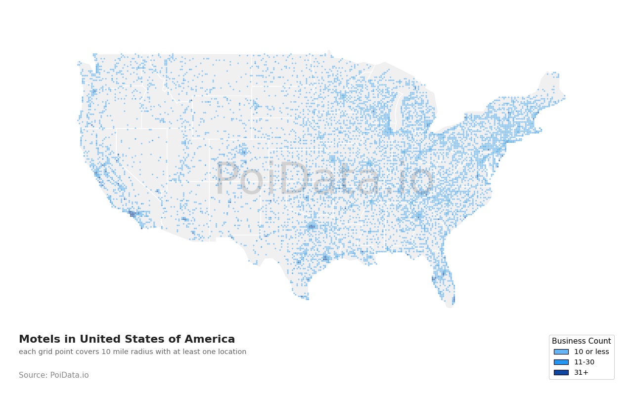 Motel density map for Florida, United States