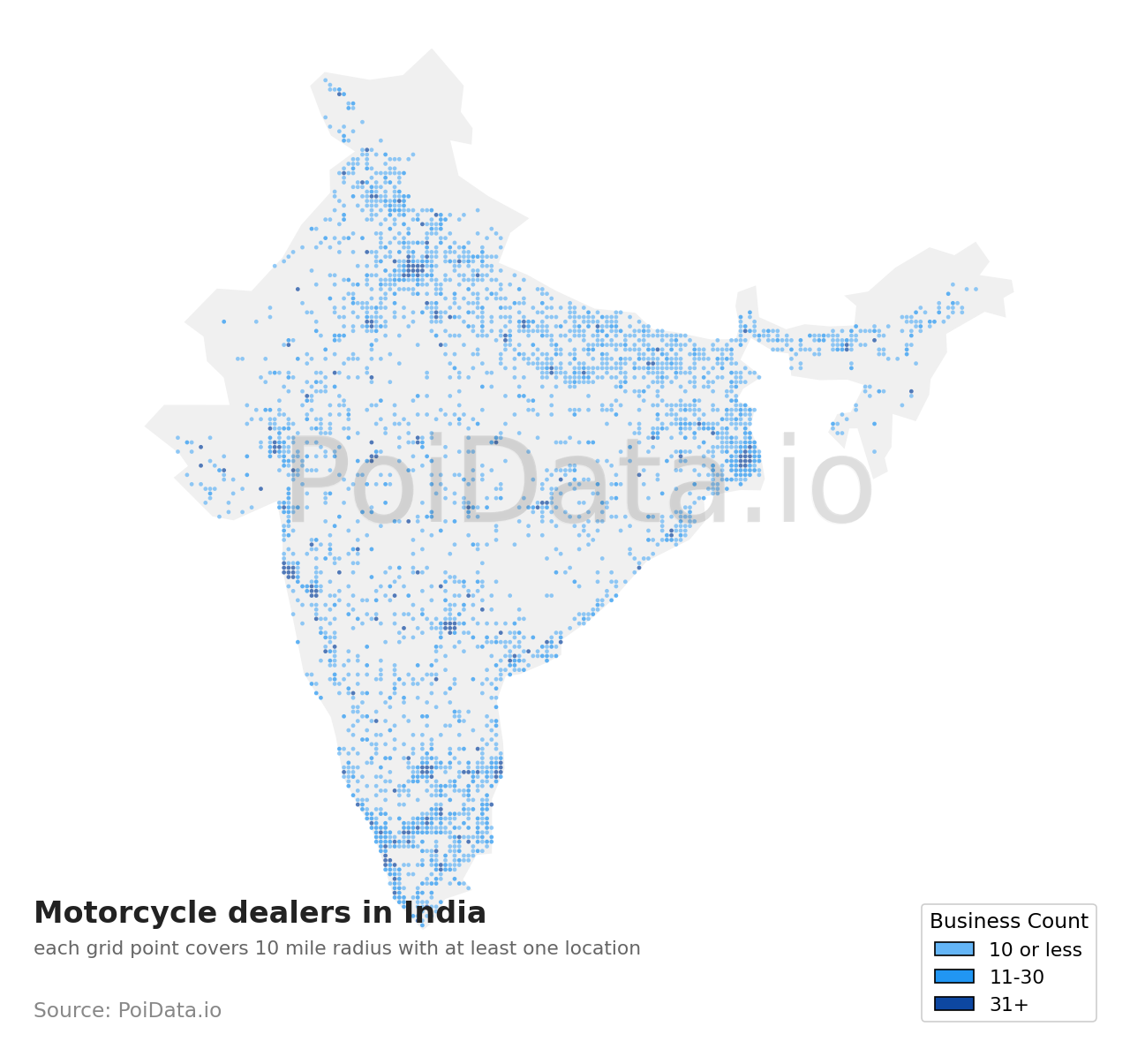 Motorcycle dealer density map for India