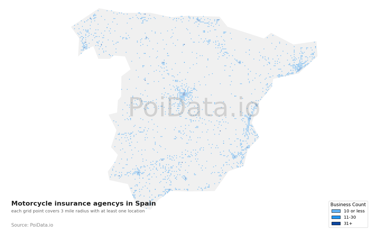 Motorcycle insurance agency density map for Spain