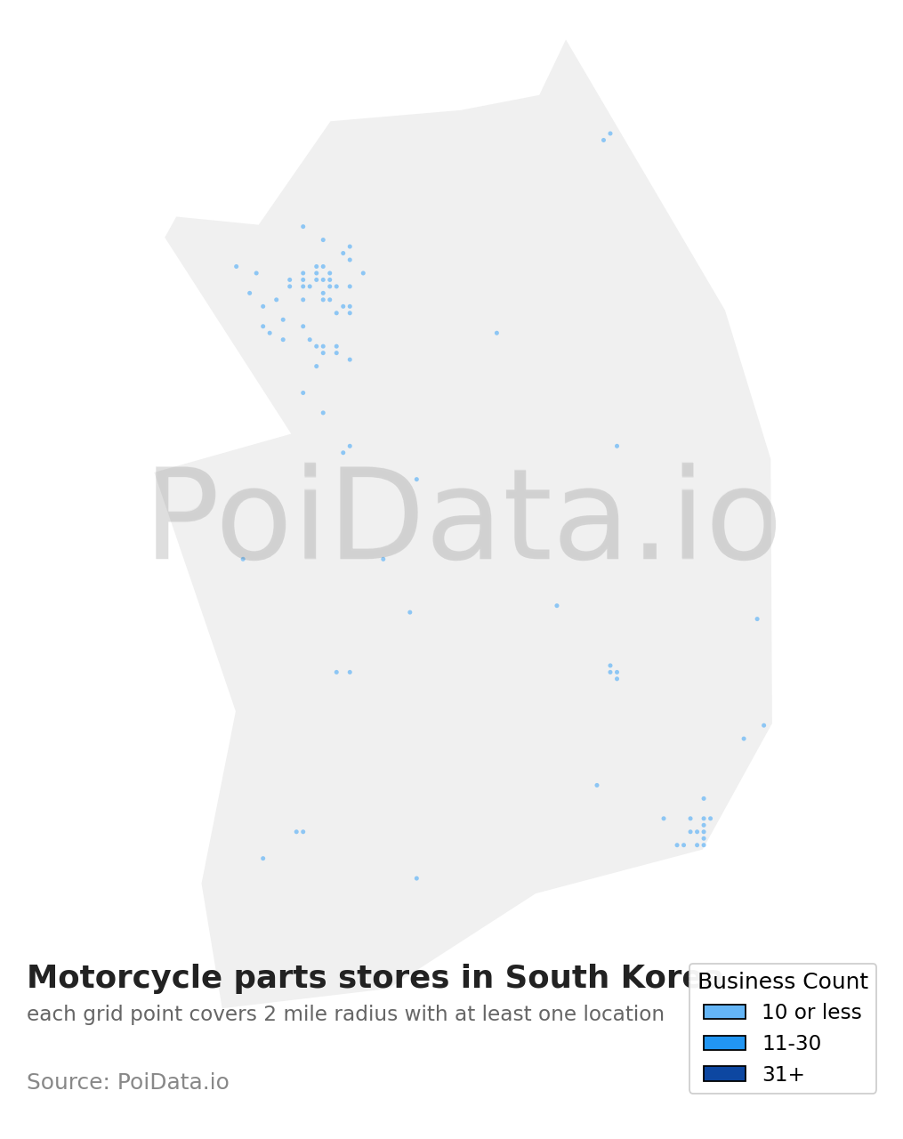 Motorcycle parts store density map for South Korea