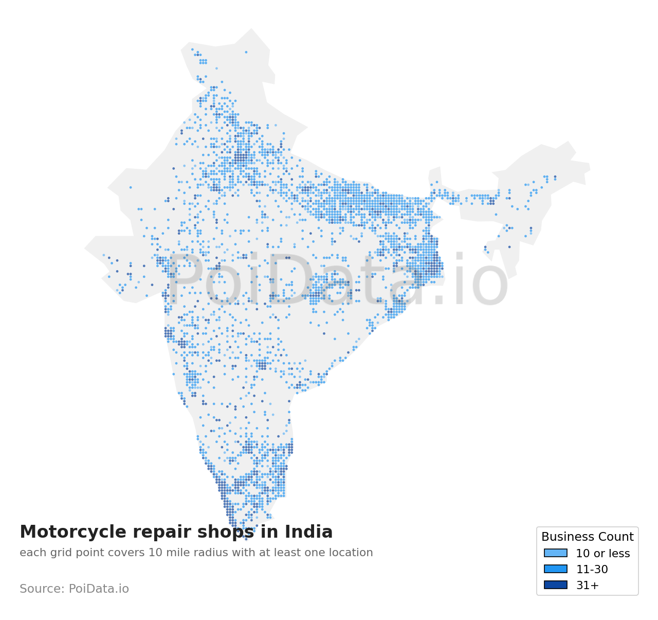 Motorcycle repair shop density map for India