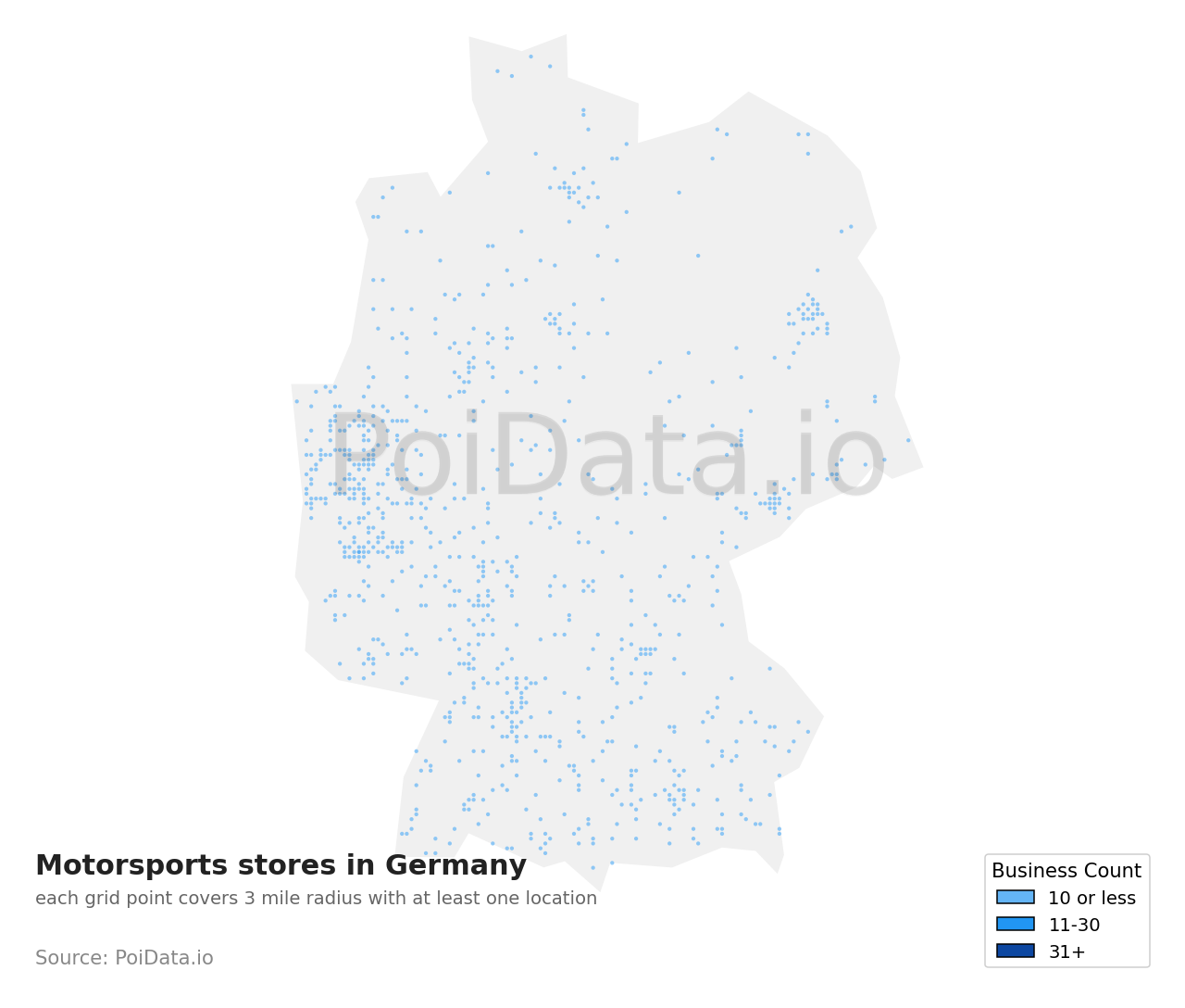 Motorsports store density map for Germany