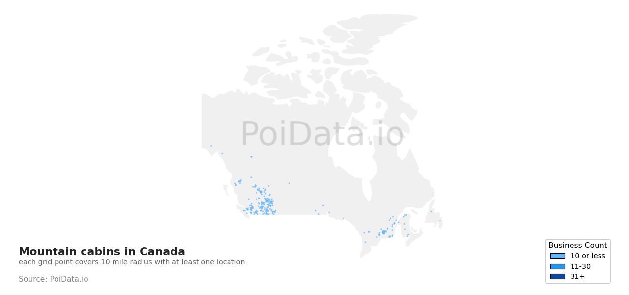 Mountain cabin density map for Manitoba, Canada