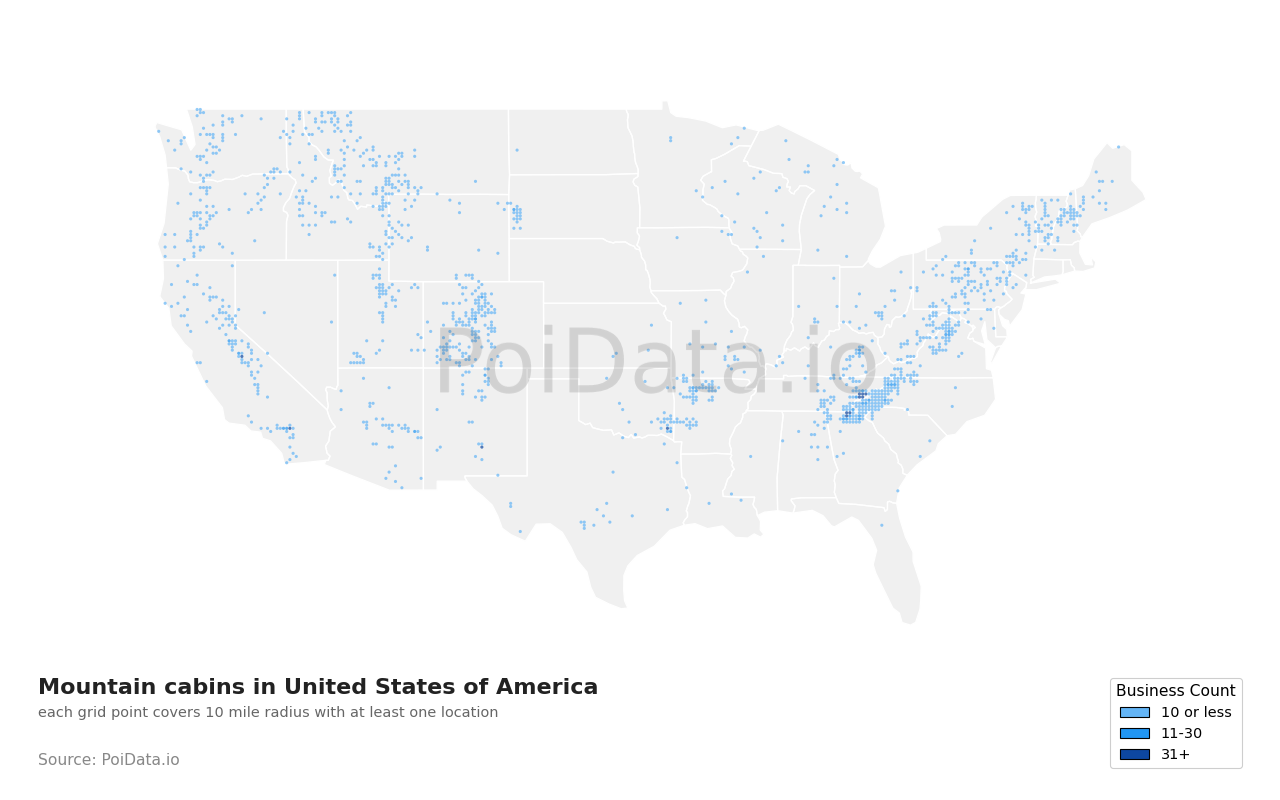 Mountain cabin density map for North Carolina, United States