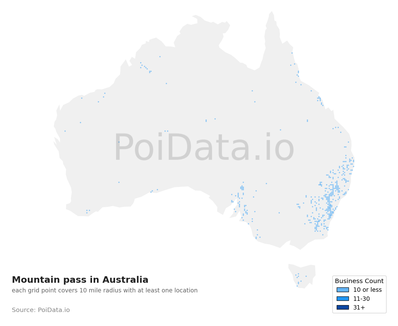 Mountain pass density map for Australia