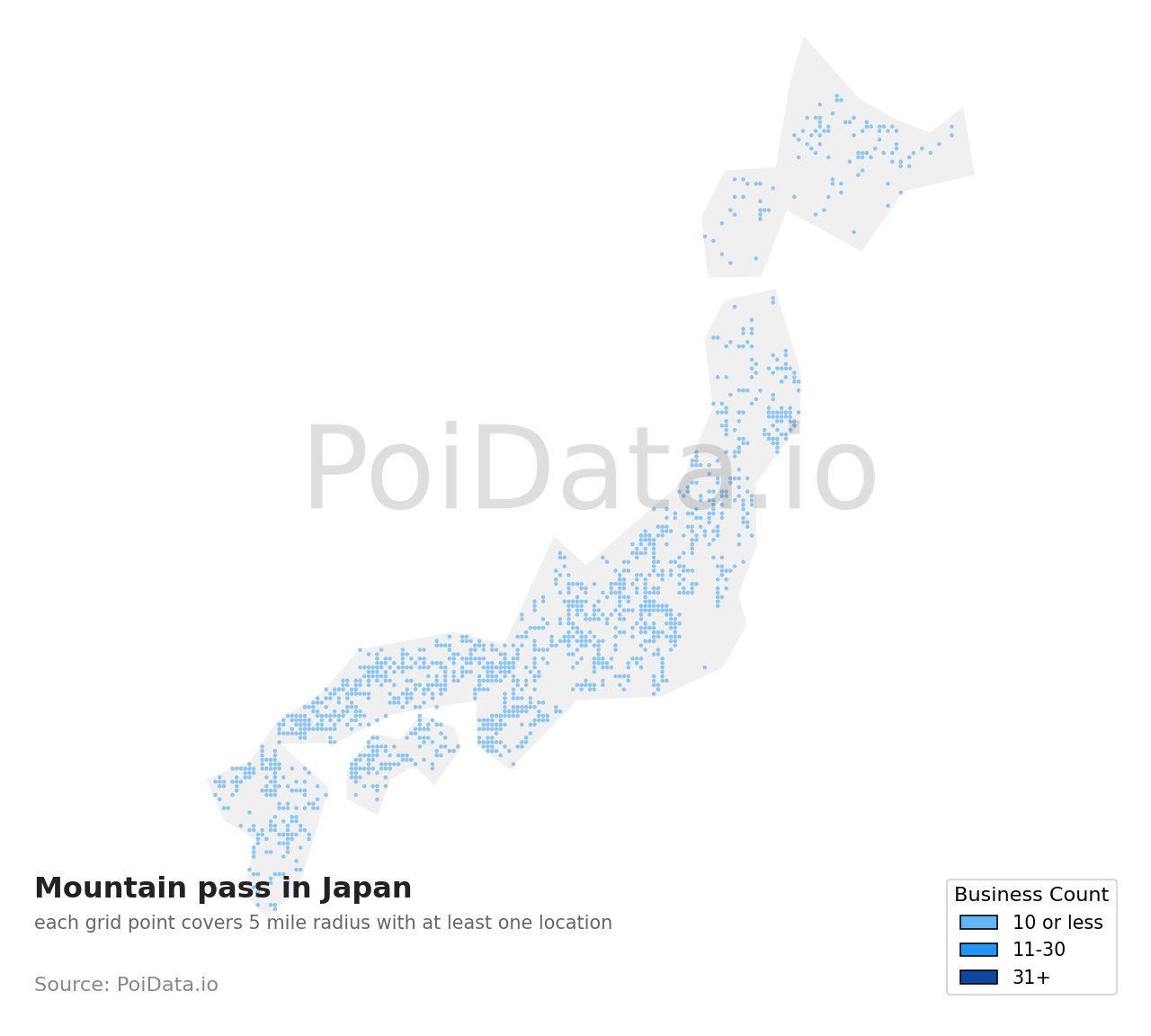 Mountain pass density map for Japan