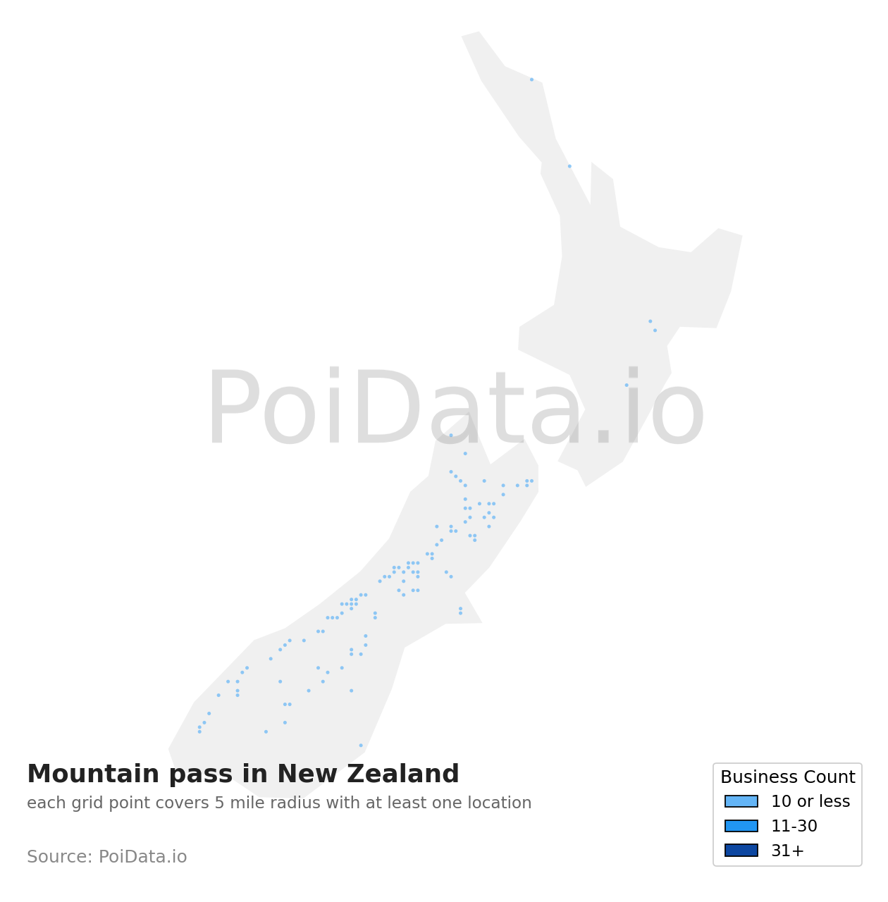 Mountain pass density map for New Zealand