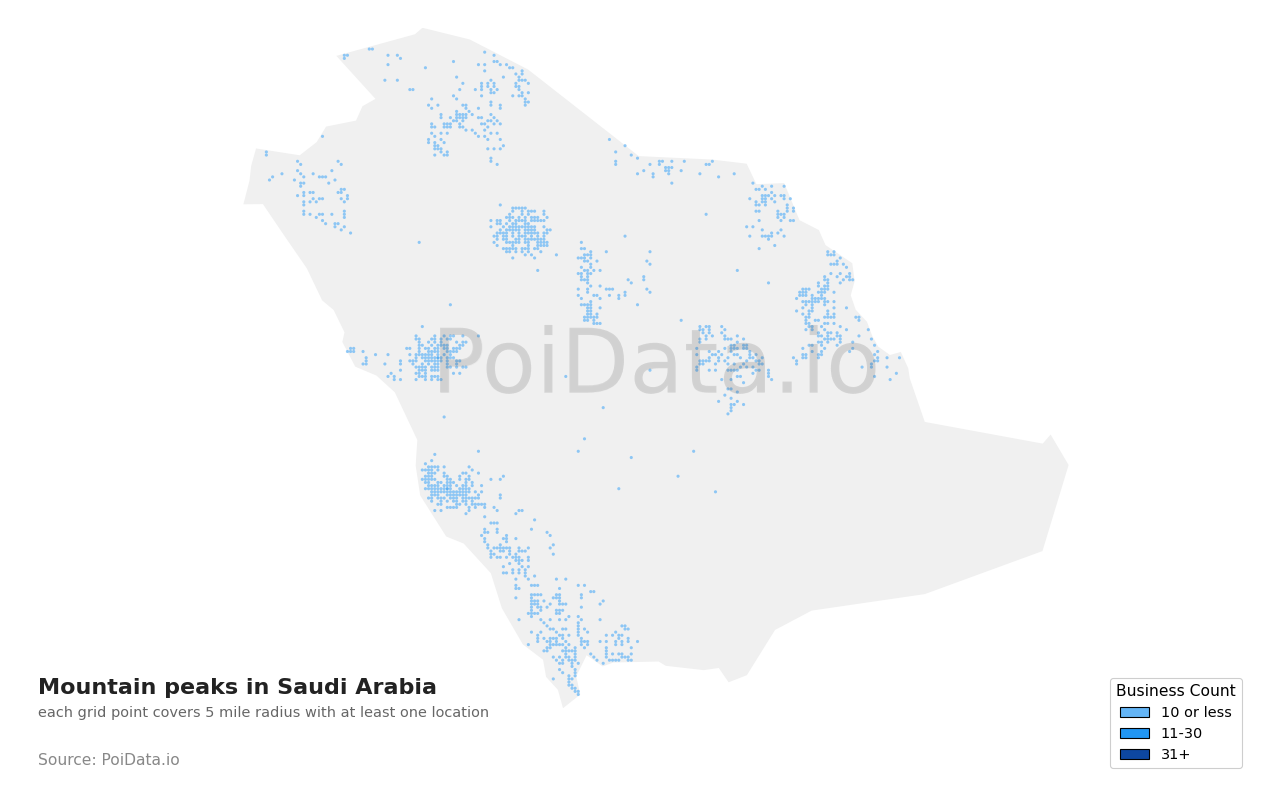 Mountain peak density map for Saudi Arabia