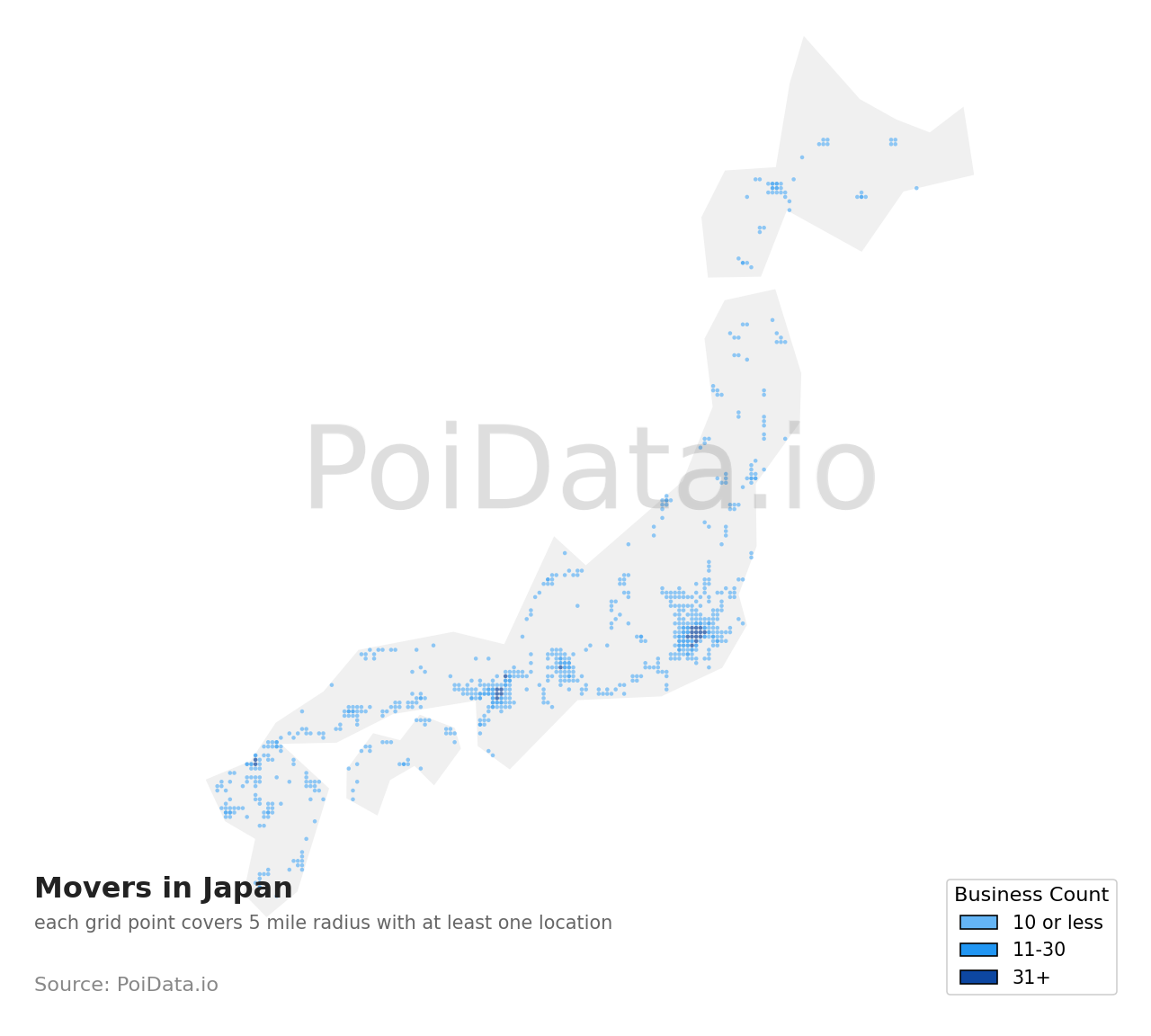 Mover density map for Kasuya District, Fukuoka, Japan