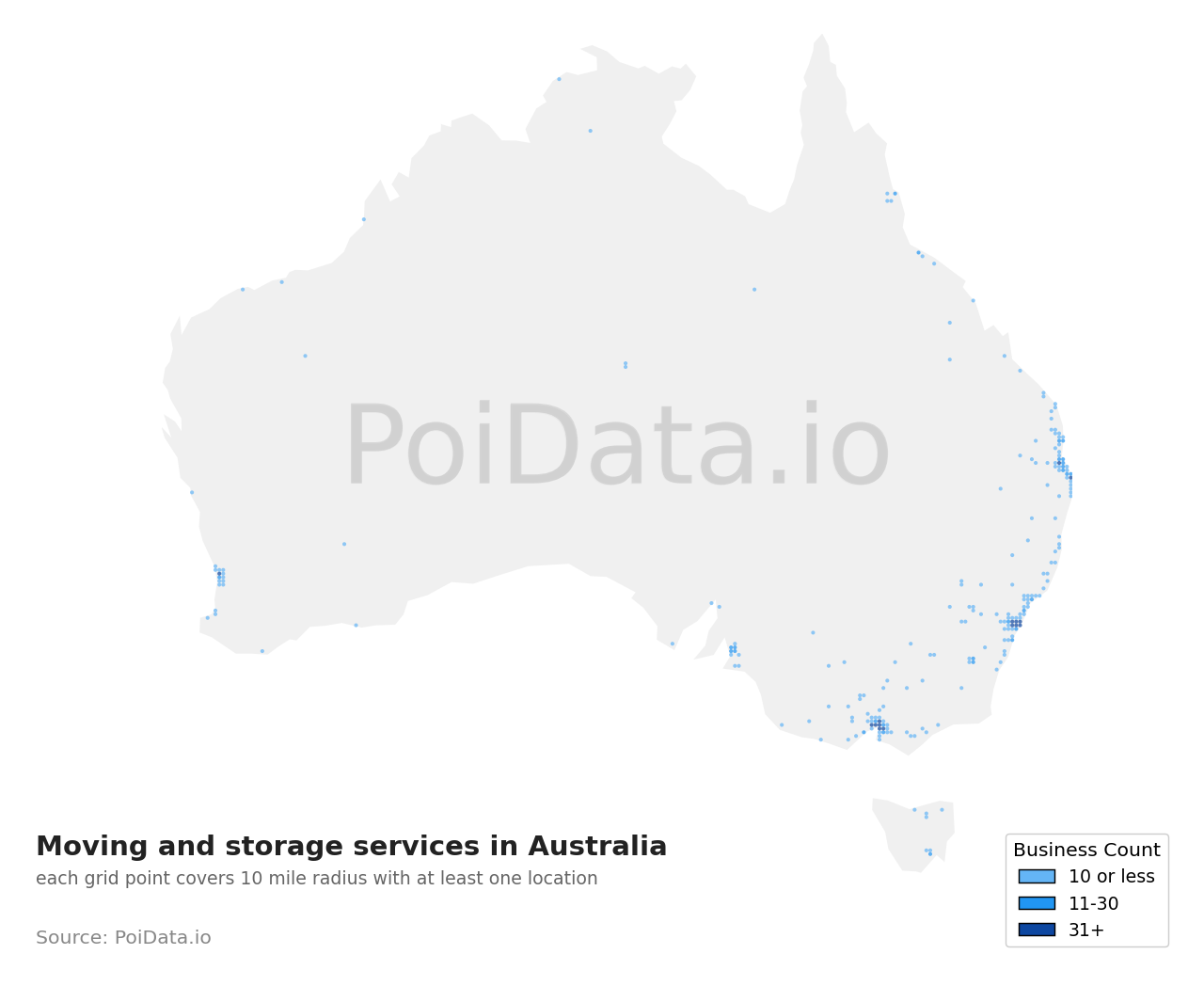 Moving and storage service density map for Australian Capital Territory, Australia