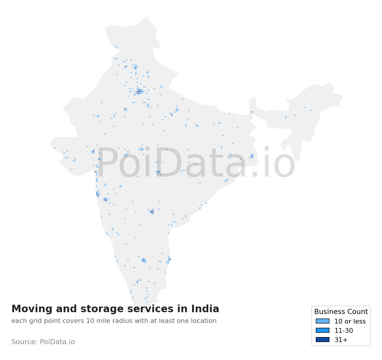 Moving and storage service density map for India