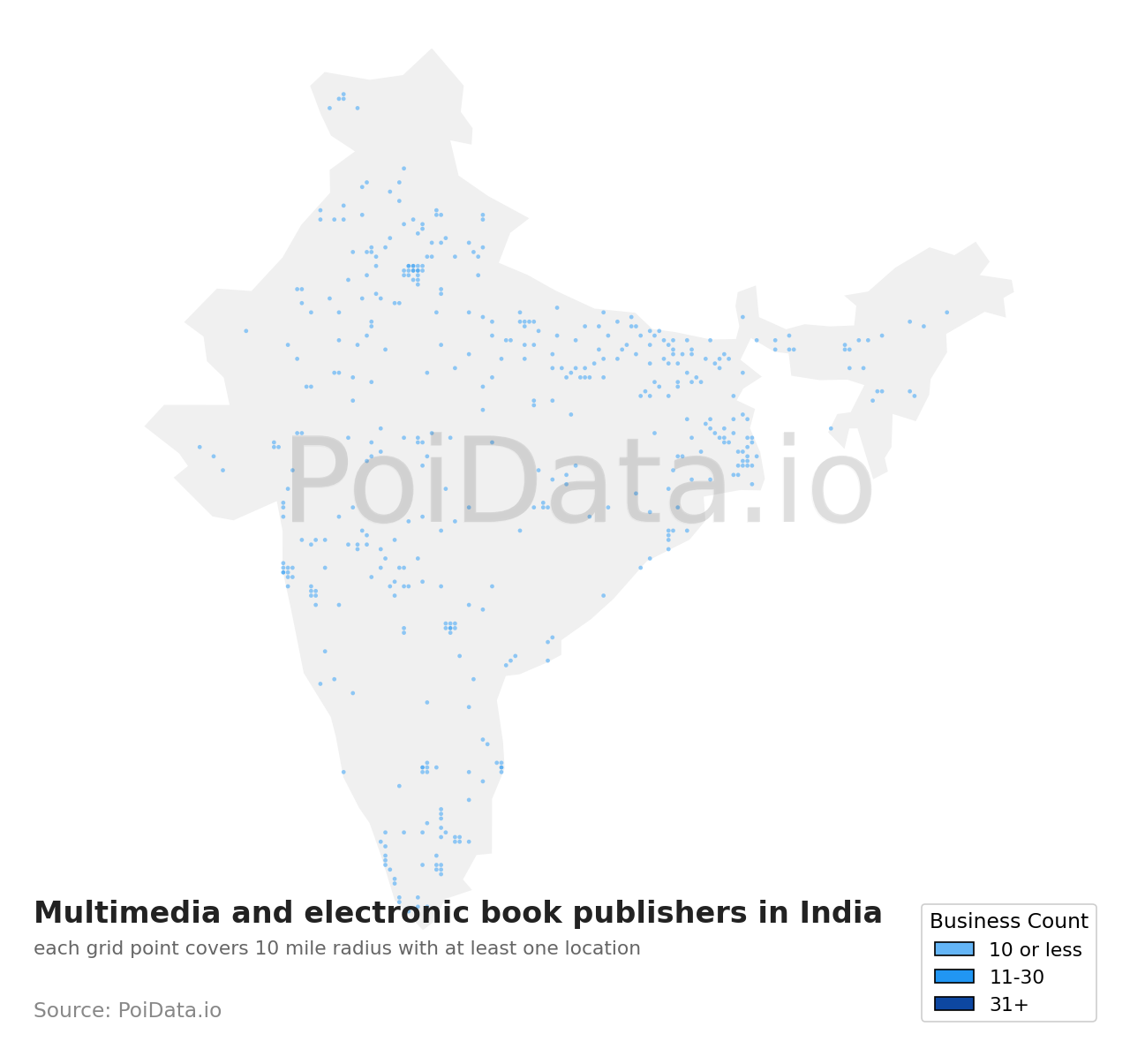 Multimedia and electronic book publisher density map for India