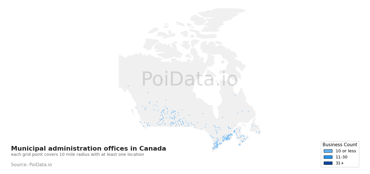 Municipal administration office density map for British Columbia, Canada