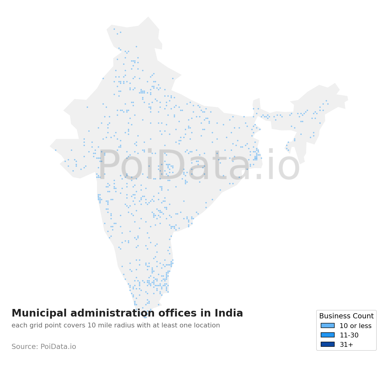 Municipal administration office density map for India