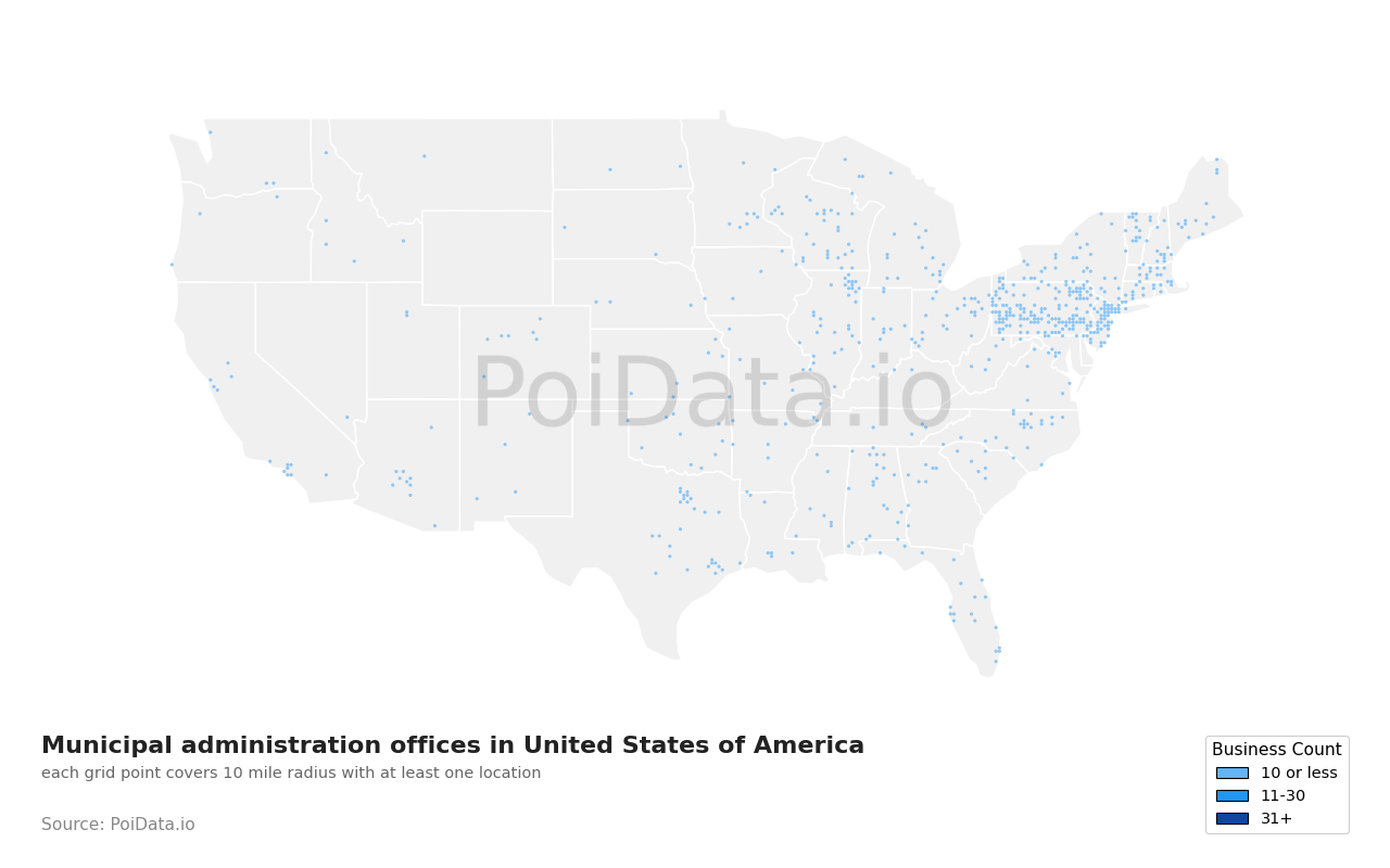 Municipal administration office density map for United States