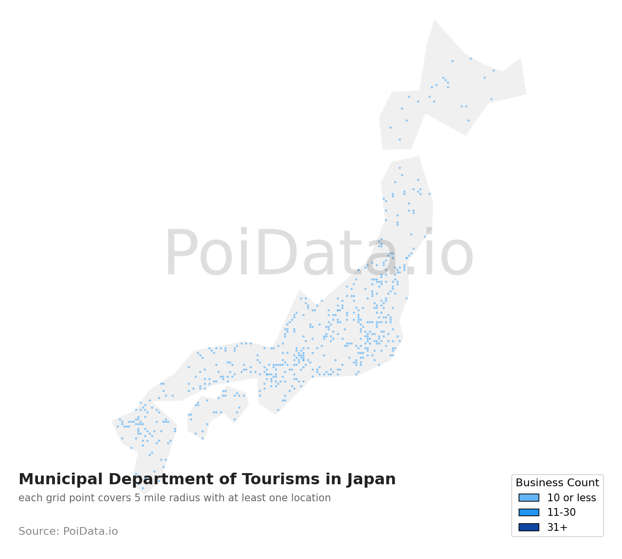 Municipal Department of Tourism density map for Japan