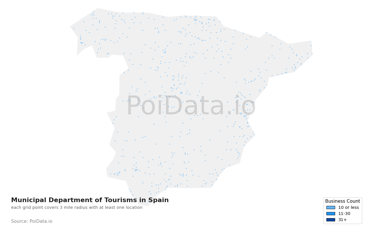 Municipal Department of Tourism density map for Spain