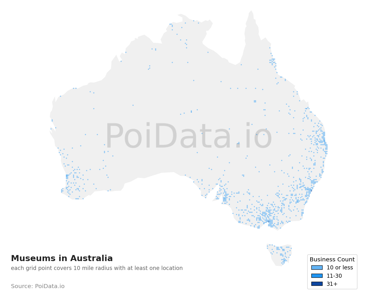 Museum density map for Australia
