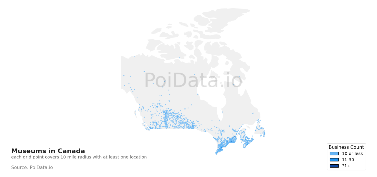 Museum density map for Canada