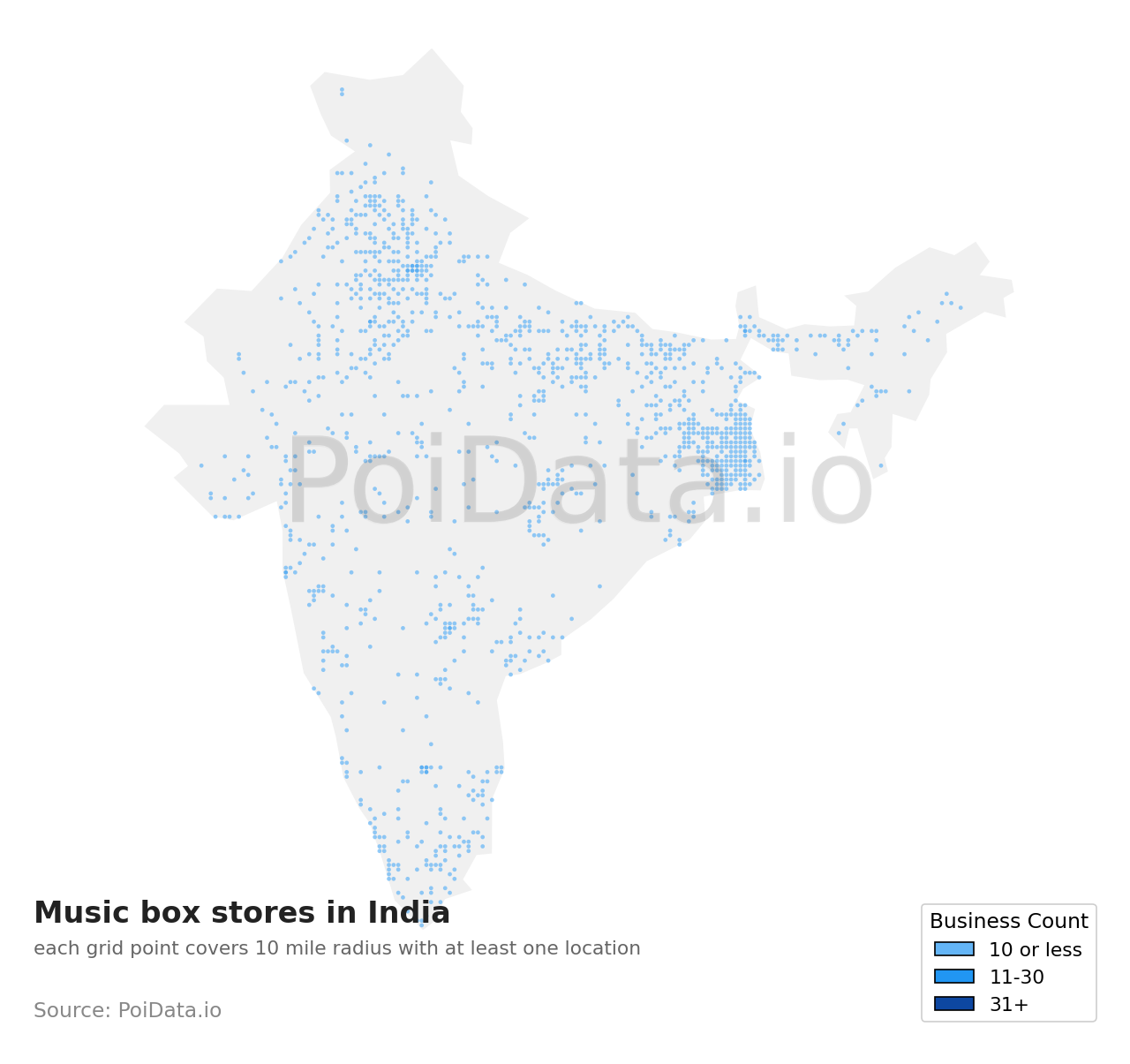 Music box store density map for India