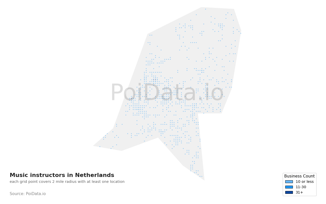 Music instructor density map for Netherlands