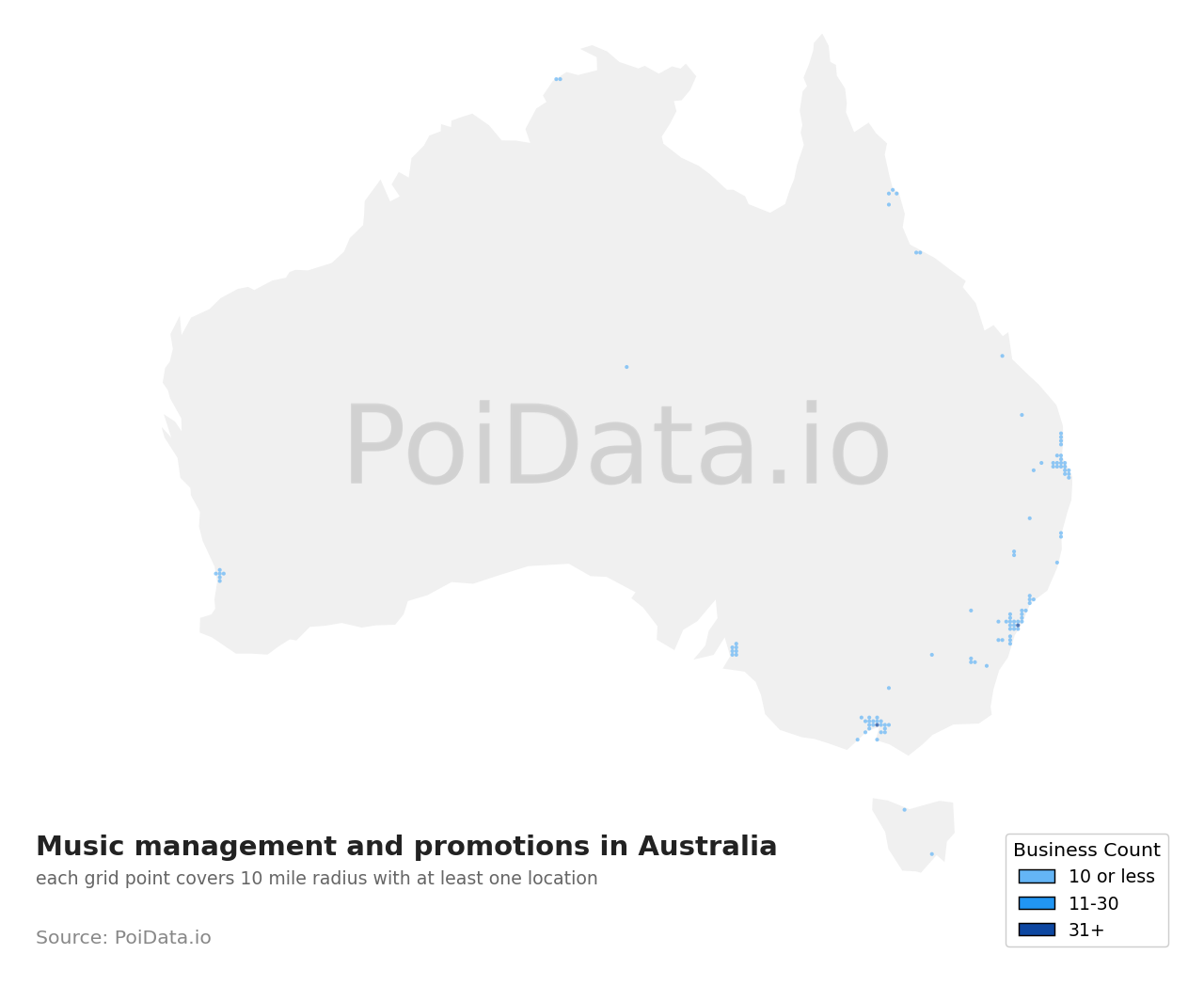 Music management and promotion density map for Australia