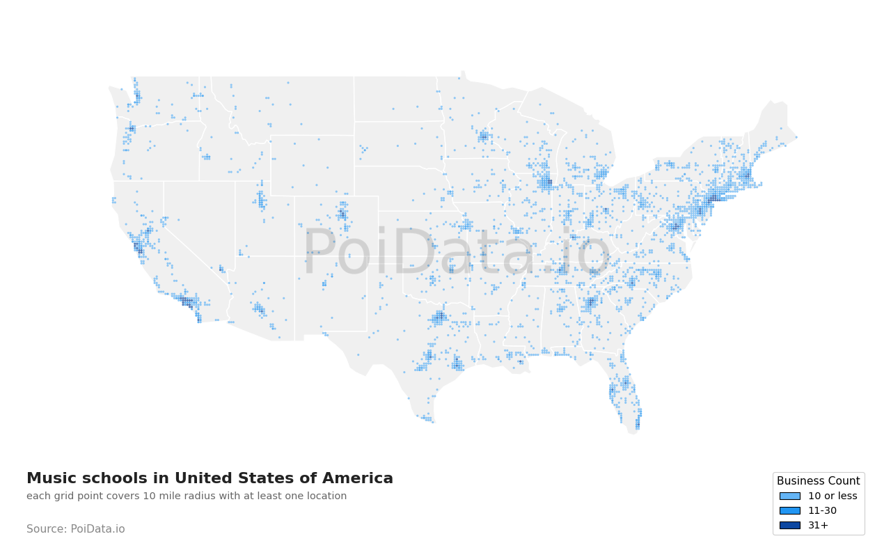 Music school density map for Florida, United States