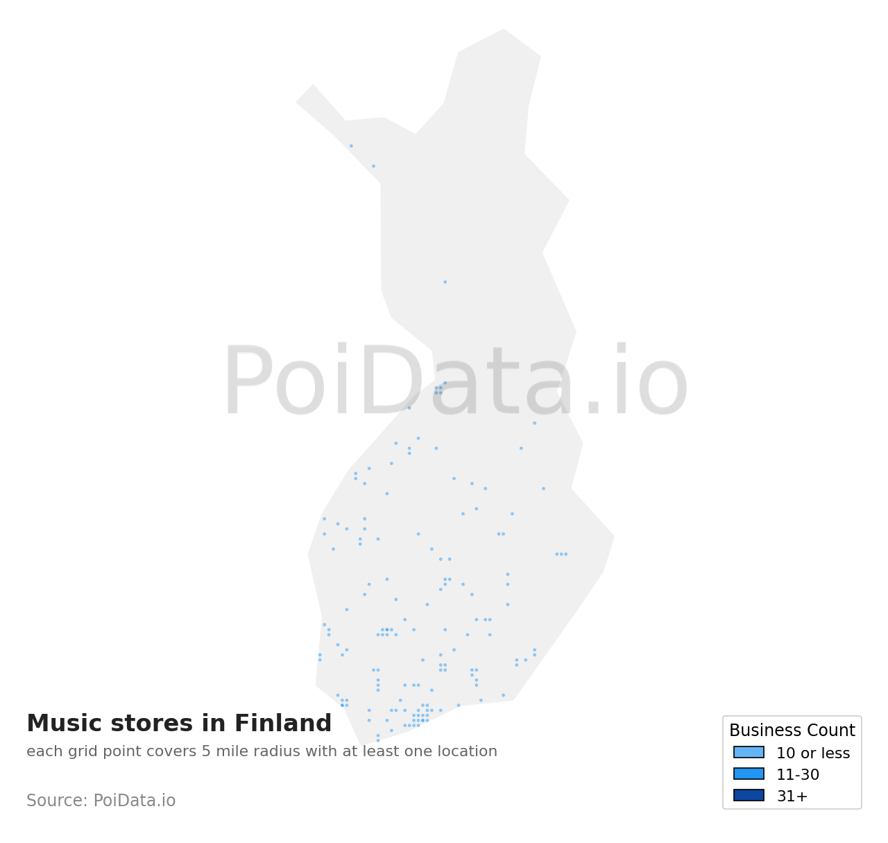 Music store density map for Finland