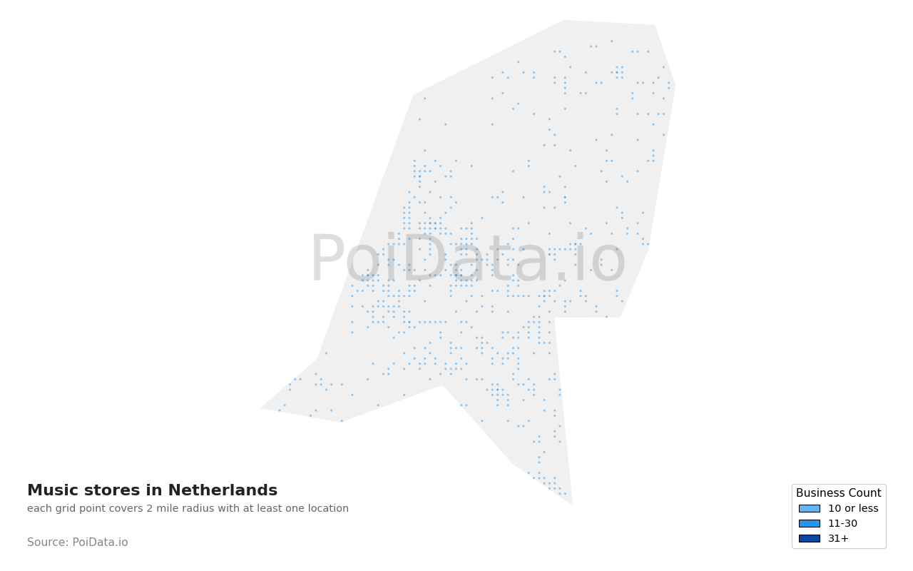 Music store density map for Netherlands