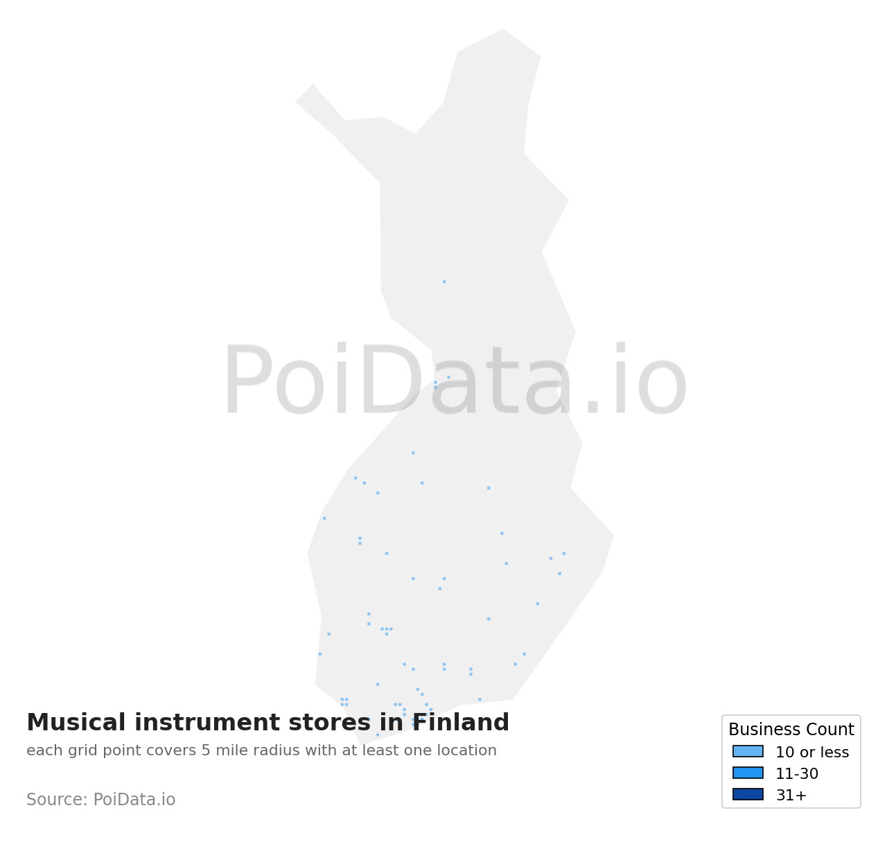 Musical instrument store density map for Finland