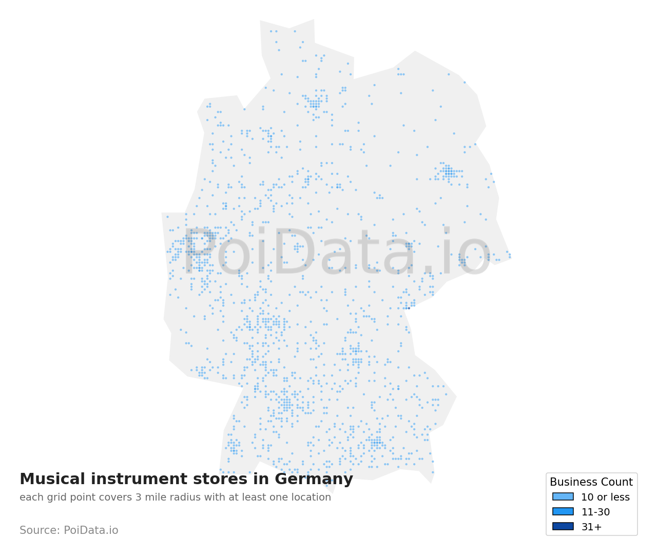 Musical instrument store density map for Germany