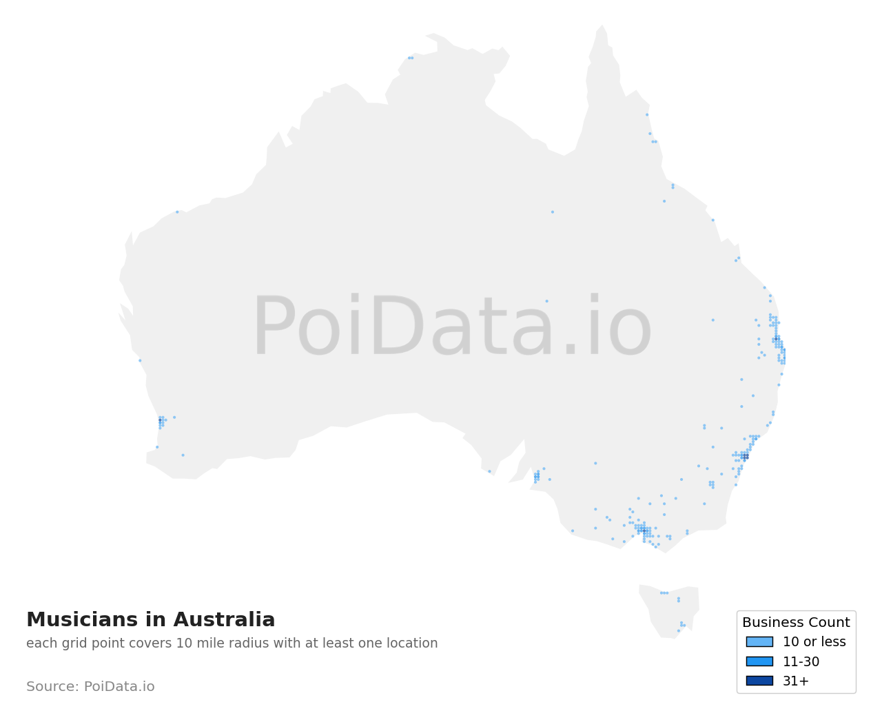 Musician density map for Australia
