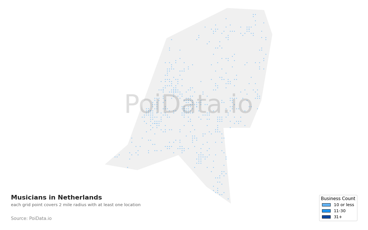 Musician density map for Netherlands