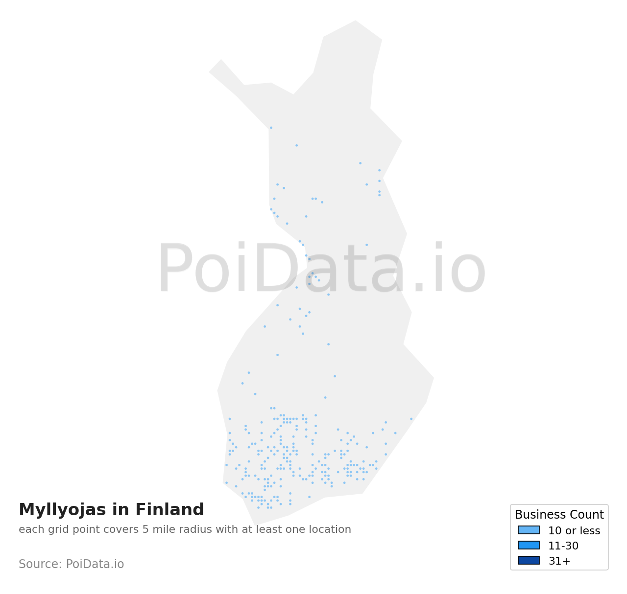 Myllyoja density map for Finland